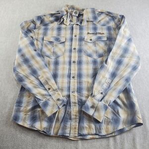 House of Blues Shirt Mens 2XL Blue Plaid Rockaholic Casual Long Sleeve Button Up